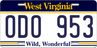 WV license plate ODO953