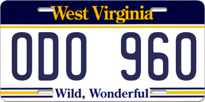 WV license plate ODO960