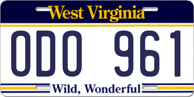 WV license plate ODO961
