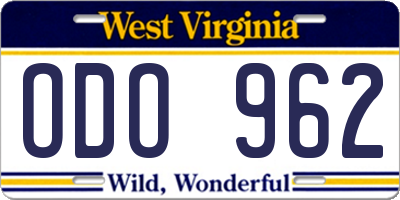 WV license plate ODO962
