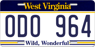 WV license plate ODO964