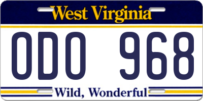 WV license plate ODO968