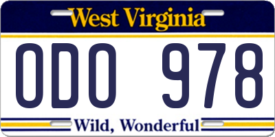 WV license plate ODO978