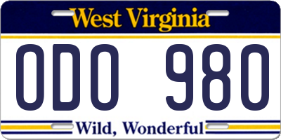 WV license plate ODO980