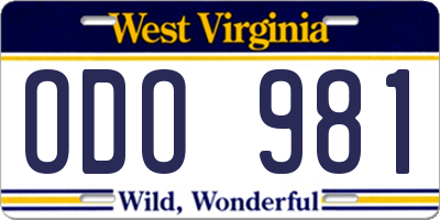 WV license plate ODO981