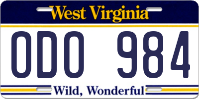 WV license plate ODO984