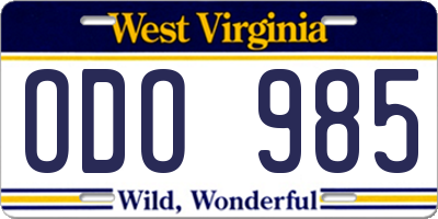 WV license plate ODO985