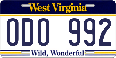 WV license plate ODO992