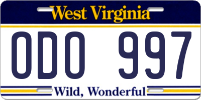 WV license plate ODO997
