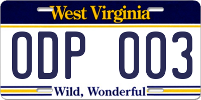 WV license plate ODP003