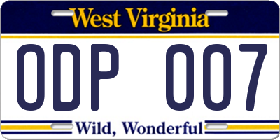 WV license plate ODP007