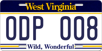 WV license plate ODP008