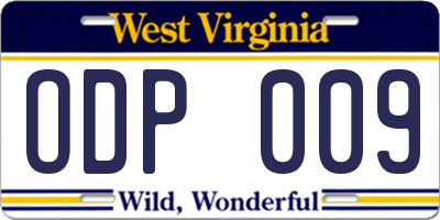 WV license plate ODP009