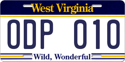 WV license plate ODP010