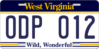 WV license plate ODP012