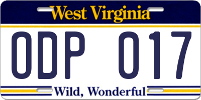 WV license plate ODP017