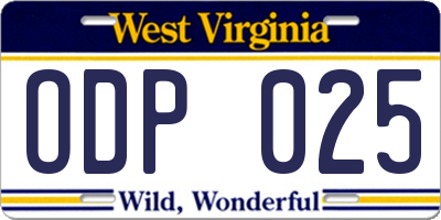 WV license plate ODP025
