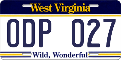 WV license plate ODP027