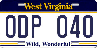 WV license plate ODP040