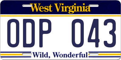 WV license plate ODP043