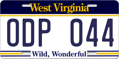 WV license plate ODP044