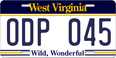 WV license plate ODP045
