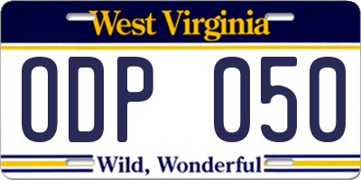 WV license plate ODP050