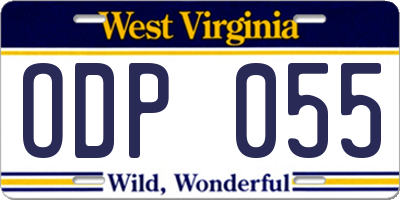 WV license plate ODP055