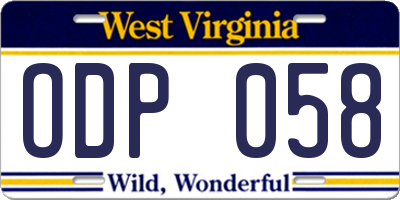 WV license plate ODP058