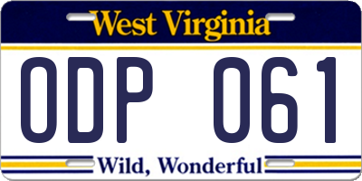 WV license plate ODP061