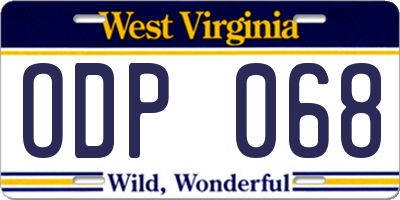 WV license plate ODP068