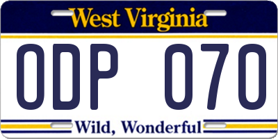 WV license plate ODP070