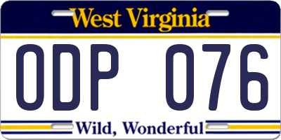 WV license plate ODP076