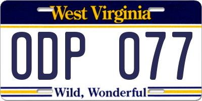 WV license plate ODP077