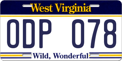 WV license plate ODP078