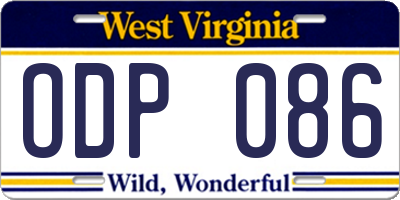 WV license plate ODP086
