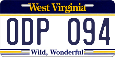 WV license plate ODP094