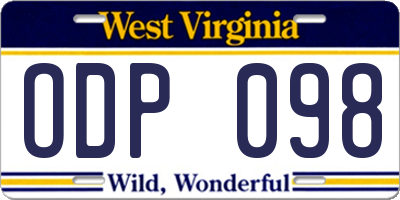 WV license plate ODP098