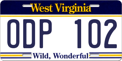 WV license plate ODP102