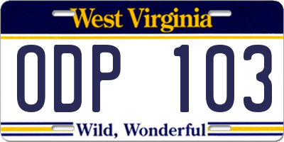 WV license plate ODP103