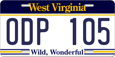 WV license plate ODP105
