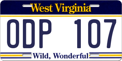 WV license plate ODP107