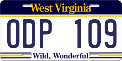 WV license plate ODP109