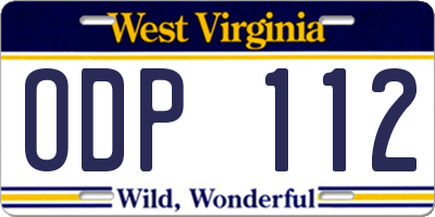 WV license plate ODP112