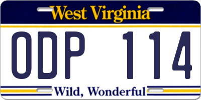 WV license plate ODP114