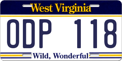 WV license plate ODP118