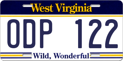 WV license plate ODP122