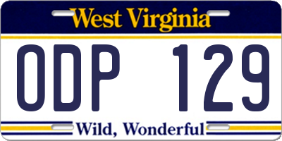 WV license plate ODP129