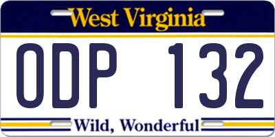WV license plate ODP132