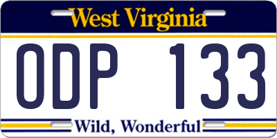 WV license plate ODP133